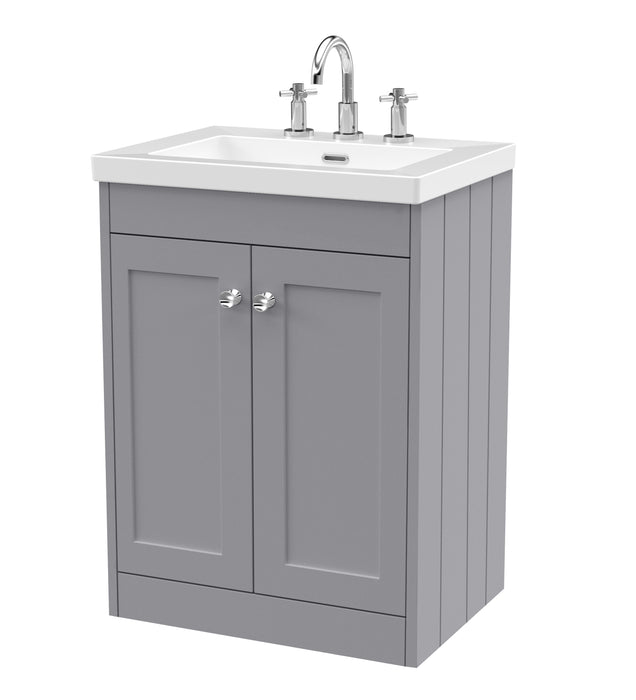 Old London Ashwick Satin Grey 600mm Floorstanding 2-Door Unit With Basin 3 Tap Hole