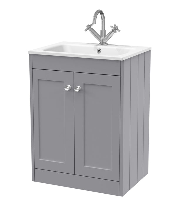 Old London Ashwick Satin Grey 600mm Floorstanding 2-Door Unit With Stone Basin 1 Tap Hole