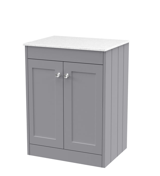 Old London Ashwick Satin Grey 600mm Floorstanding 2-Door Unit With Marble Top