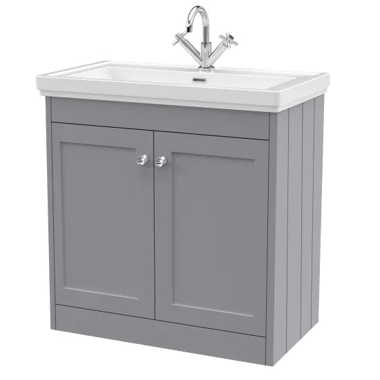 Old London Ashwick Satin Grey 800mm Floorstanding 2-Door Unit With Basin 1 Tap Hole
