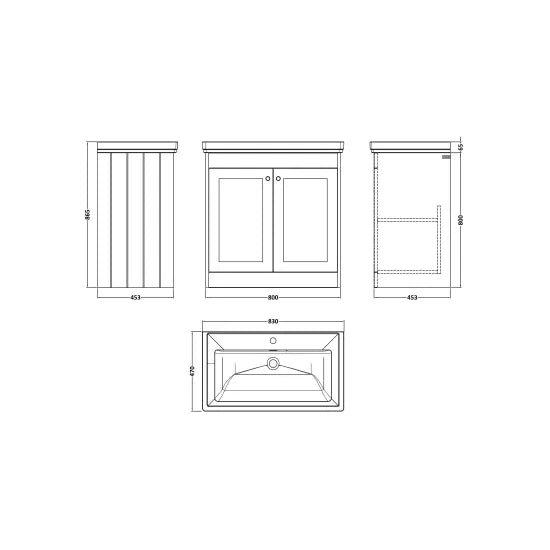Old London Ashwick Satin Grey 800mm Floorstanding 2-Door Unit With Basin 1 Tap Hole