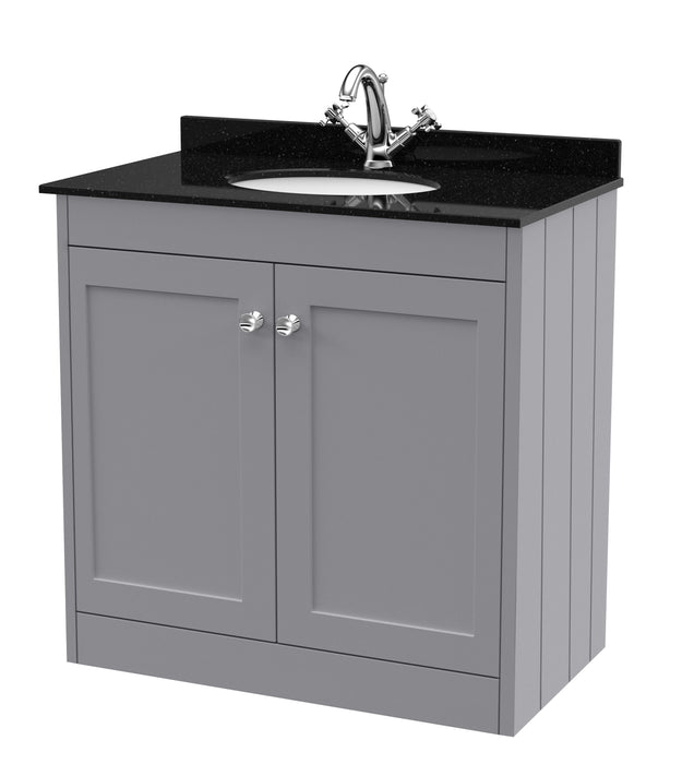Old London Ashwick Satin Grey 800mm Floorstanding 2-Door Unit With Marble Top 1 Tap Hole
