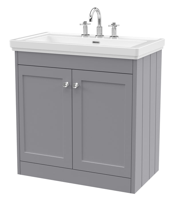 Old London Ashwick Satin Grey 800mm Floorstanding 2-Door Unit With Basin 3 Tap Hole