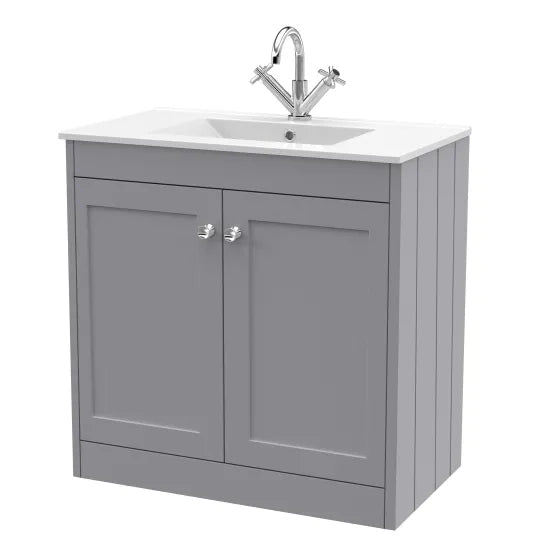 Old London Ashwick Satin Grey 800mm Floorstanding 2-Door Unit With Basin 1 Tap Hole