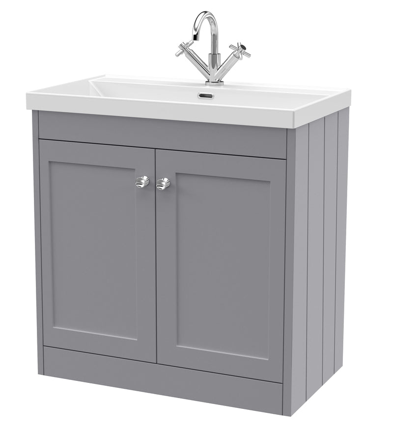 Old London Ashwick Satin Grey 800mm Floorstanding 2-Door Unit With Basin 1 Tap Hole