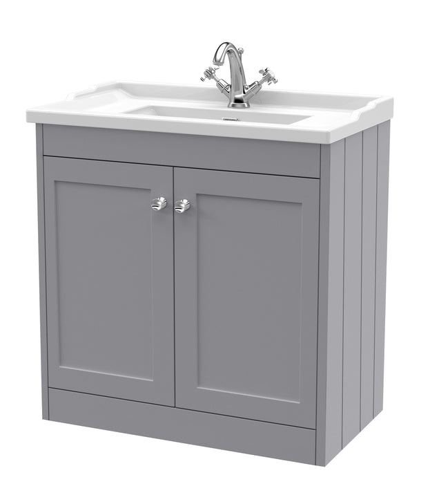 Old London Ashwick Satin Grey 800mm Floorstanding 2-Door Unit With Basin 1 Tap Hole