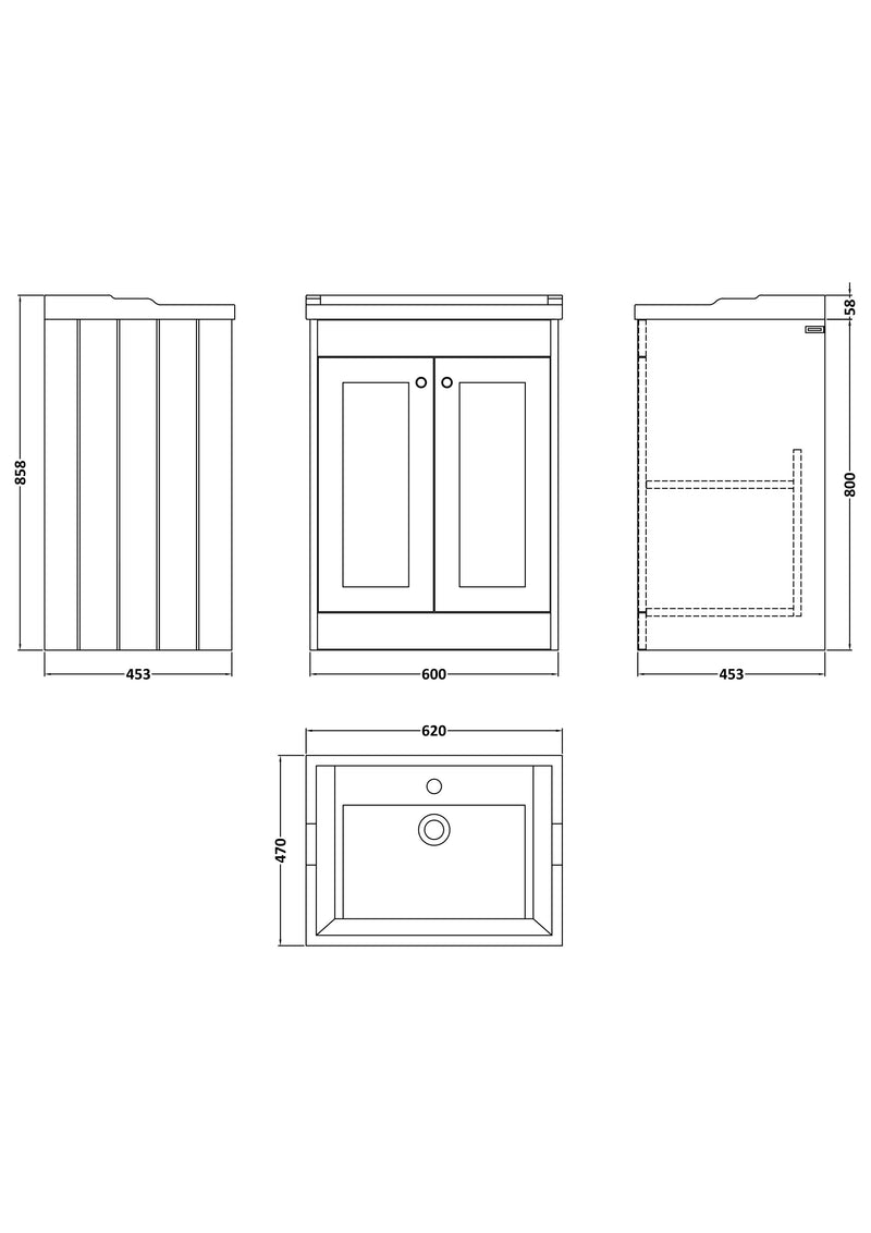 Old London Ashwick Satin Grey 800mm Floorstanding 2-Door Unit With Basin 1 Tap Hole