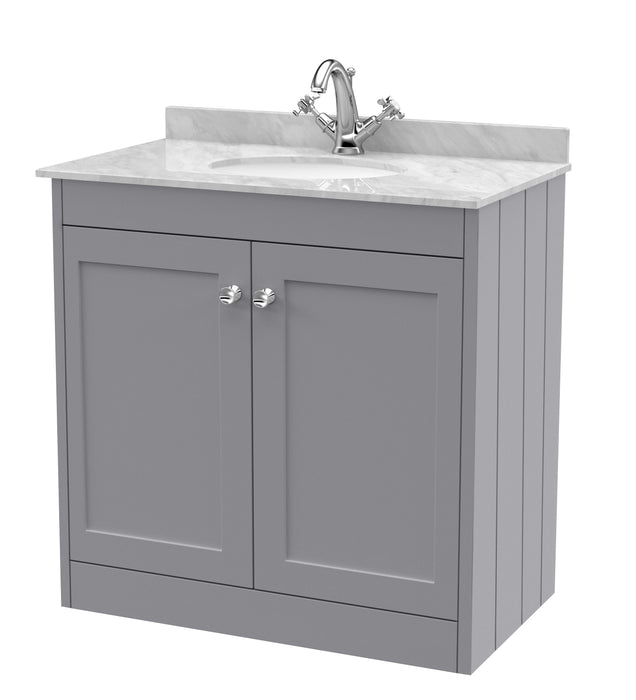 Old London Ashwick Satin Grey 800mm Floorstanding 2-Door Unit With Marble Top 1 Tap Hole