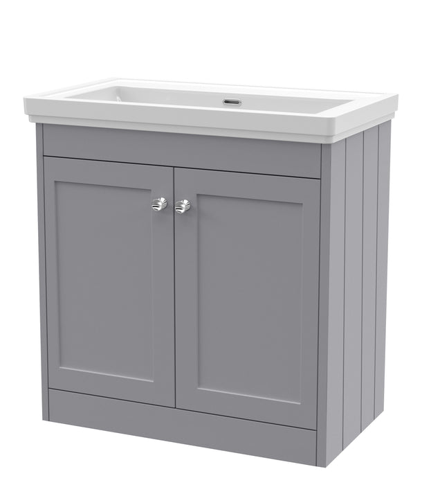 Old London Ashwick Satin Grey 800mm Floorstanding 2-Door Unit With Basin No Tap Hole