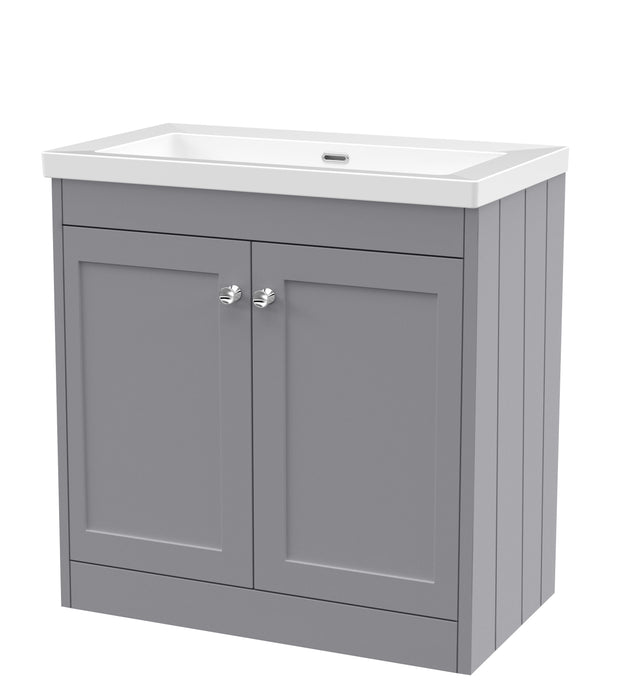 Old London Ashwick Satin Grey 800mm Floorstanding 2-Door Unit With Basin No Tap Hole