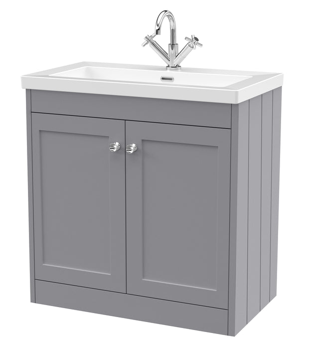 Old London Ashwick Satin Grey 800mm Floorstanding 2-Door Unit With Basin 1 Tap Hole