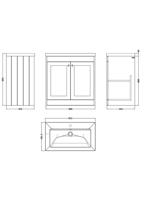 Old London Ashwick Satin Grey 800mm Floorstanding 2-Door Unit With Basin 1 Tap Hole
