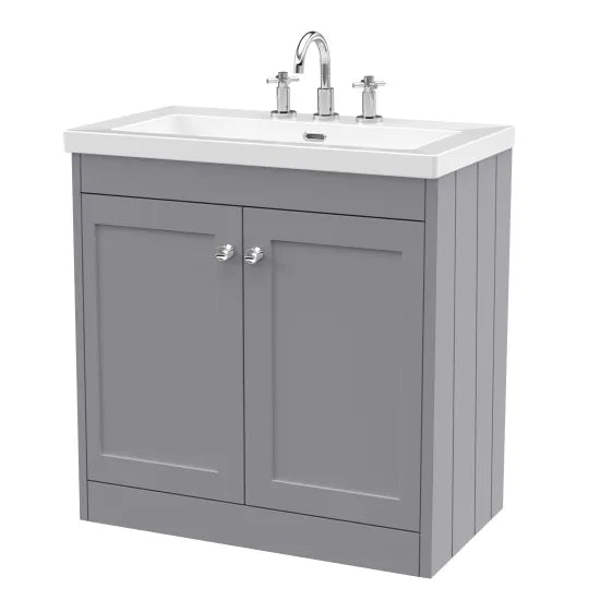Old London Ashwick Satin Grey 800mm Floorstanding 2-Door Unit With Basin 3 Tap Hole