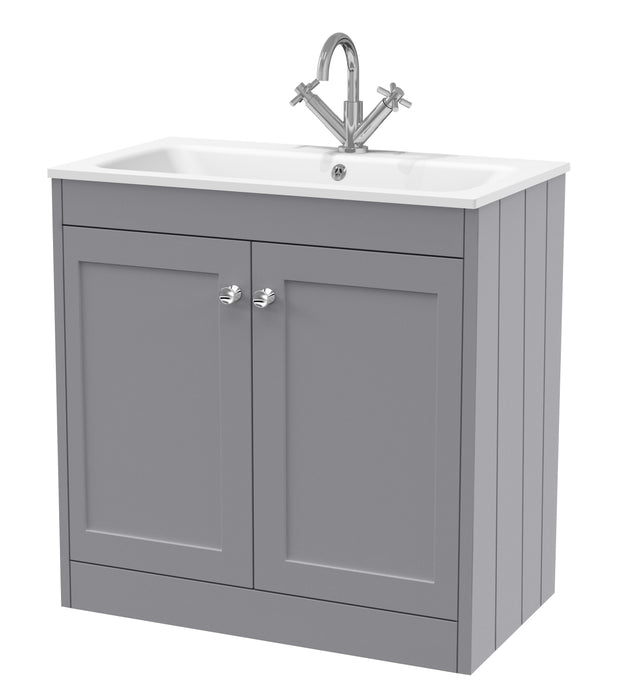 Old London Ashwick Satin Grey 800mm Floorstanding 2-Door Unit With Stone Basin 1 Tap Hole