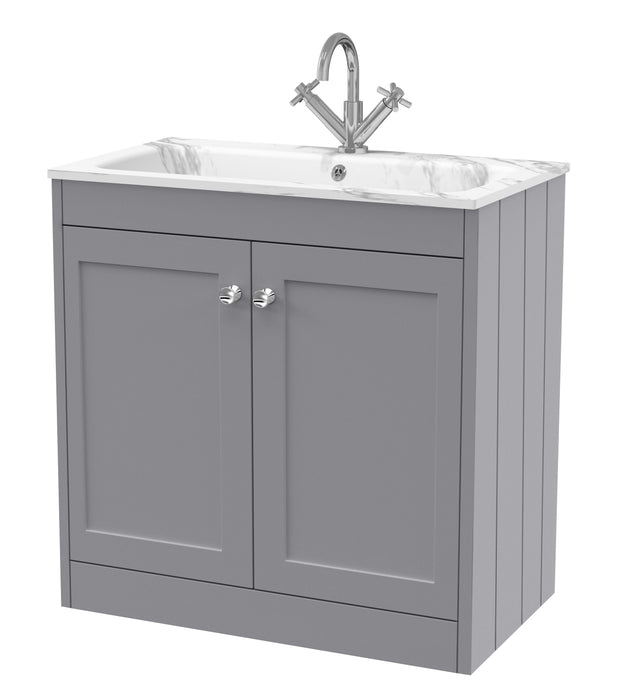Old London Ashwick Satin Grey 800mm Floorstanding 2-Door Unit With Stone Basin 1 Tap Hole