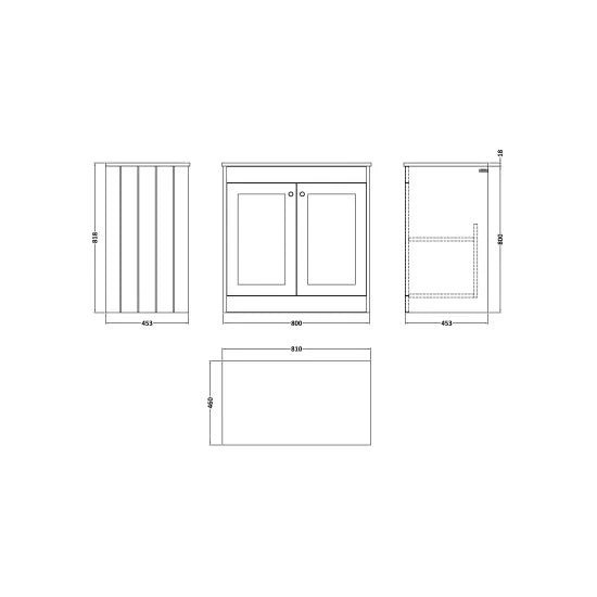Old London Ashwick Satin Grey 800mm Floorstanding 2-Door Unit With Marble Top