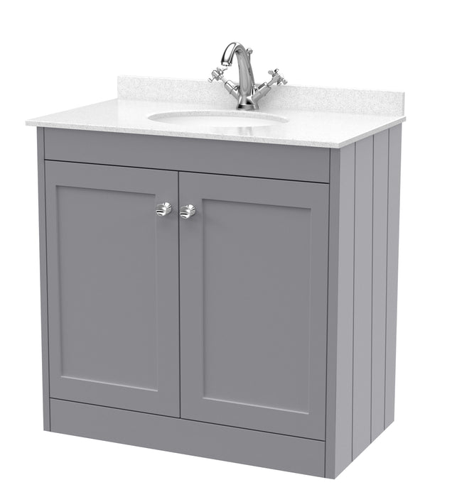 Old London Ashwick Satin Grey 800mm Floorstanding 2-Door Unit With Marble Top 1 Tap Hole