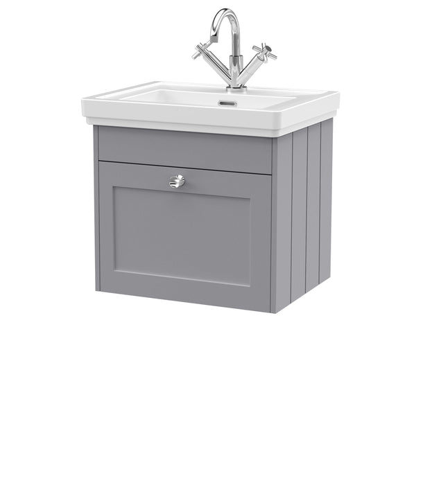 Old London Ashwick Satin Grey 500mm Wall Hung 1-Drawer Unit With Basin 1 Tap Hole