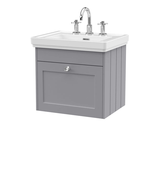 Old London Ashwick Satin Grey 500mm Wall Hung 1-Drawer Unit With Basin 3 Tap Hole