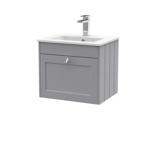 Old London Ashwick Satin Grey 500mm Wall Hung 1-Drawer Unit With Minimalist Basin