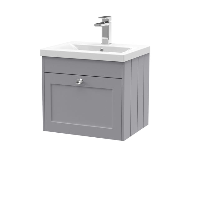 Old London Ashwick Satin Grey 500mm Wall Hung 1-Drawer Unit With Mid-Edged Basin