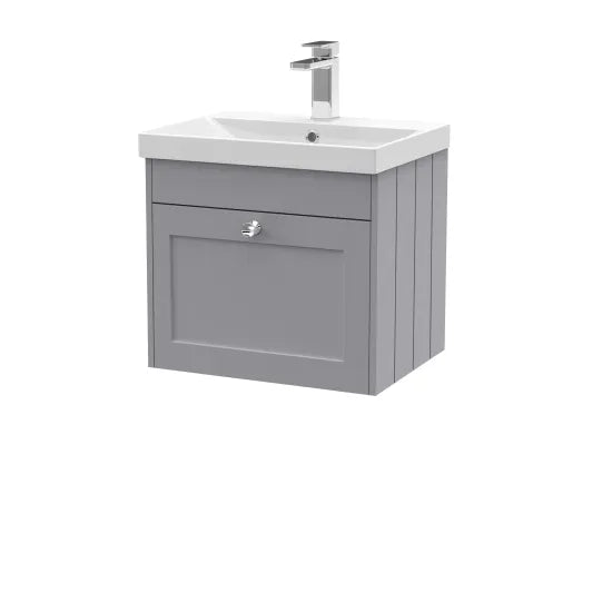 Old London Ashwick Satin Grey 500mm Wall Hung 1-Drawer Unit With Thin-Edged Basin