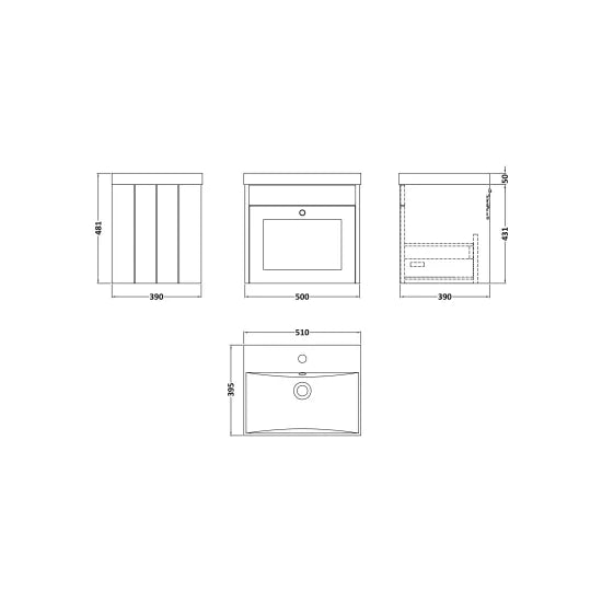 Old London Ashwick Satin Grey 500mm Wall Hung 1-Drawer Unit With Thin-Edged Basin