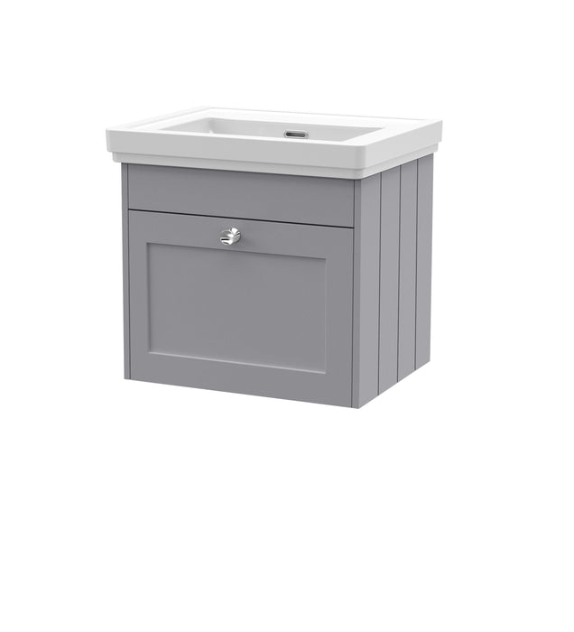 Old London Ashwick Satin Grey 500mm Wall Hung 1-Drawer Unit With Basin No Tap Hole