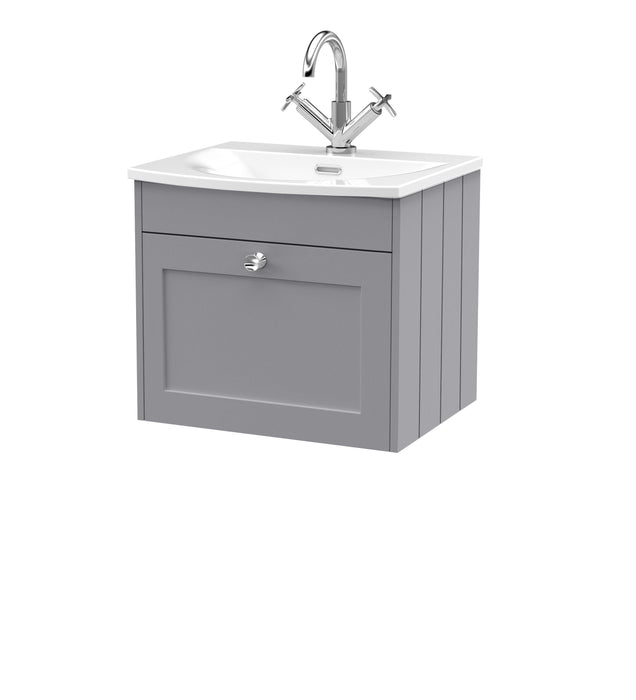 Old London Ashwick Satin Grey 500mm Wall Hung 1-Drawer Unit With Curved Basin
