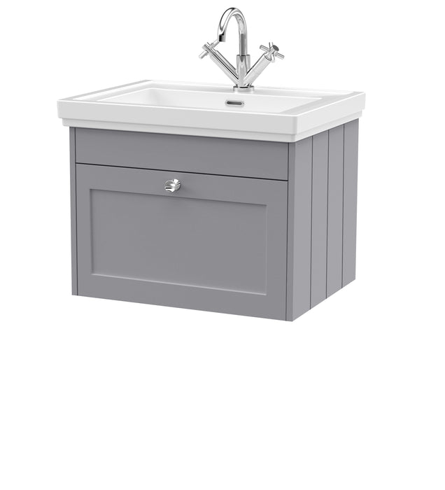 Old London Ashwick Satin Grey 600mm Wall Hung 1-Drawer Unit With Basin 1 Tap Hole