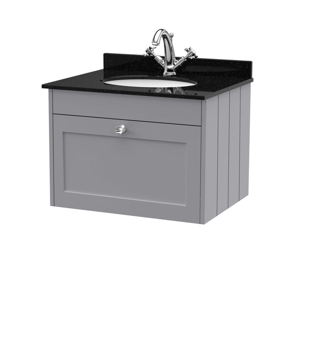 Old London Ashwick Satin Grey 600mm Wall Hung 1-Drawer Unit With Marble Top 1 Tap Hole