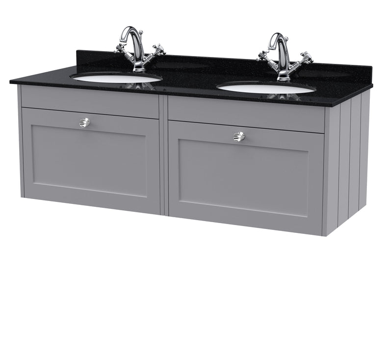 Old London Ashwick Satin Grey 1200mm Wall Hung 2-Drawer Unit With Marble Top