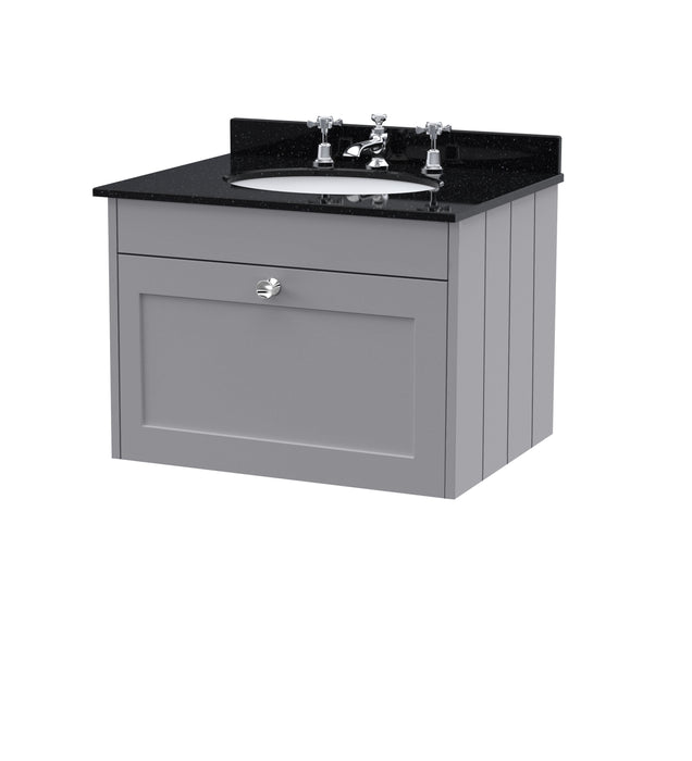 Old London Ashwick Satin Grey 600mm Wall Hung 1-Drawer Unit With Marble Top 3 Tap Hole