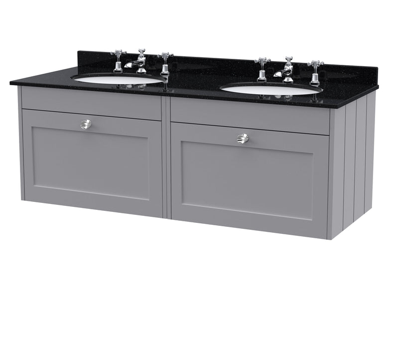 Old London Ashwick Satin Grey 1200mm Wall Hung 2-Drawer Unit With Marble Top