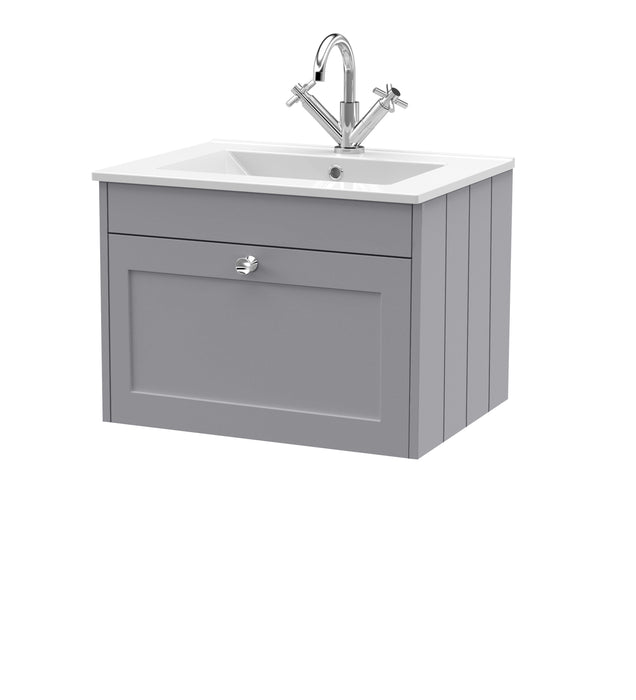 Old London Ashwick Satin Grey 600mm Wall Hung 1-Drawer Unit With Basin 1 Tap Hole