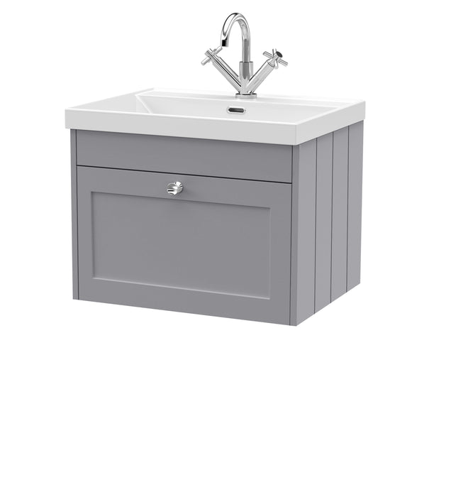 Old London Ashwick Satin Grey 600mm Wall Hung 1-Drawer Unit With Basin 1 Tap Hole