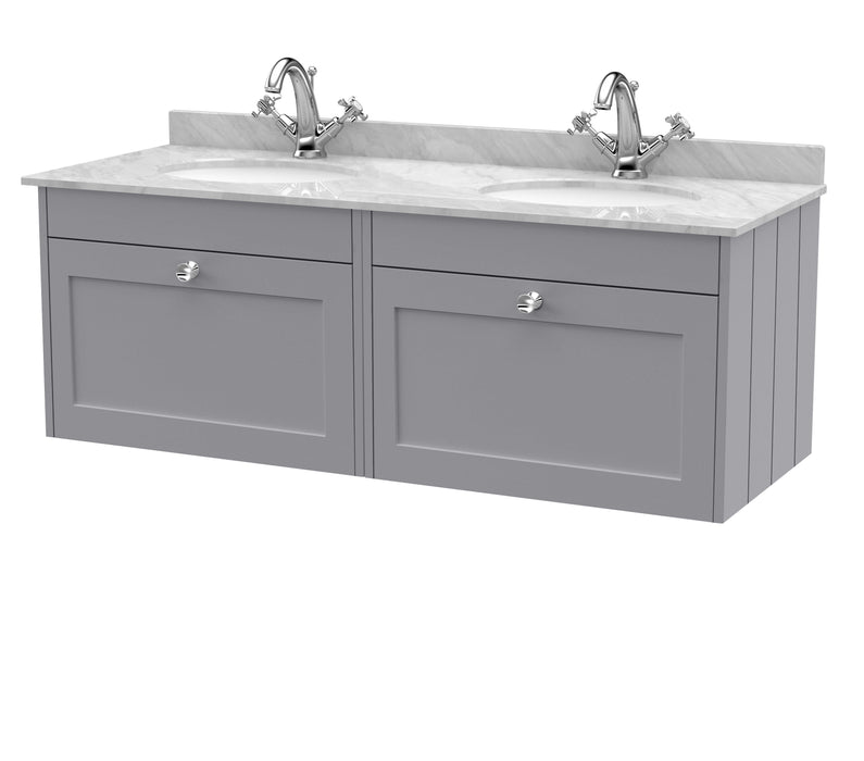 Old London Ashwick Satin Grey 1200mm Wall Hung 2-Drawer Unit With Marble Top