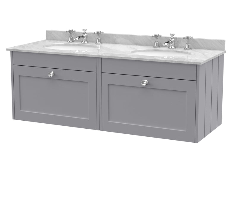 Old London Ashwick Satin Grey 1200mm Wall Hung 2-Drawer Unit With Marble Top