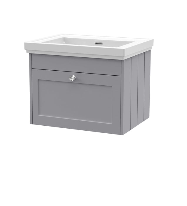Old London Ashwick Satin Grey 600mm Wall Hung 1-Drawer Unit With Basin No Tap Hole