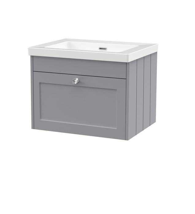 Old London Ashwick Satin Grey 600mm Wall Hung 1-Drawer Unit With Basin No Tap Hole