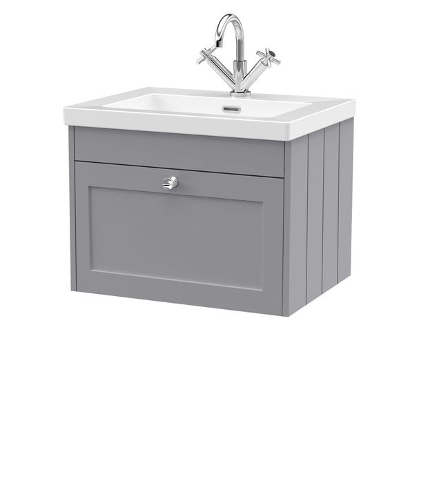 Old London Ashwick Satin Grey 600mm Wall Hung 1-Drawer Unit With Basin 1 Tap Hole