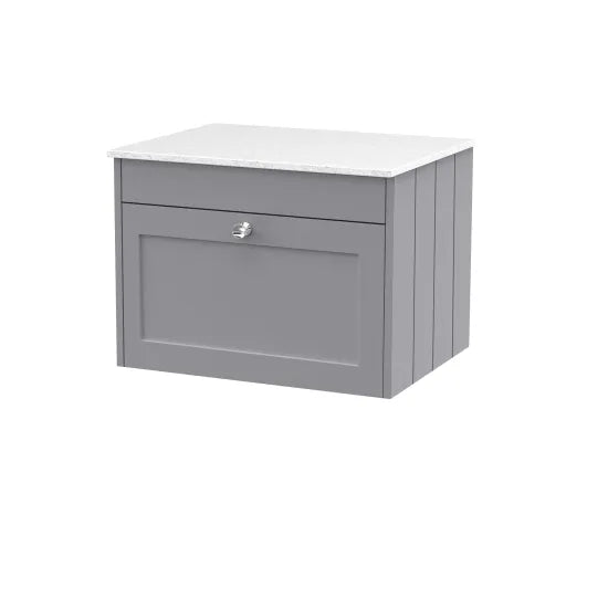 Old London Ashwick Satin Grey 600mm Wall Hung 1-Drawer Unit With Marble Top