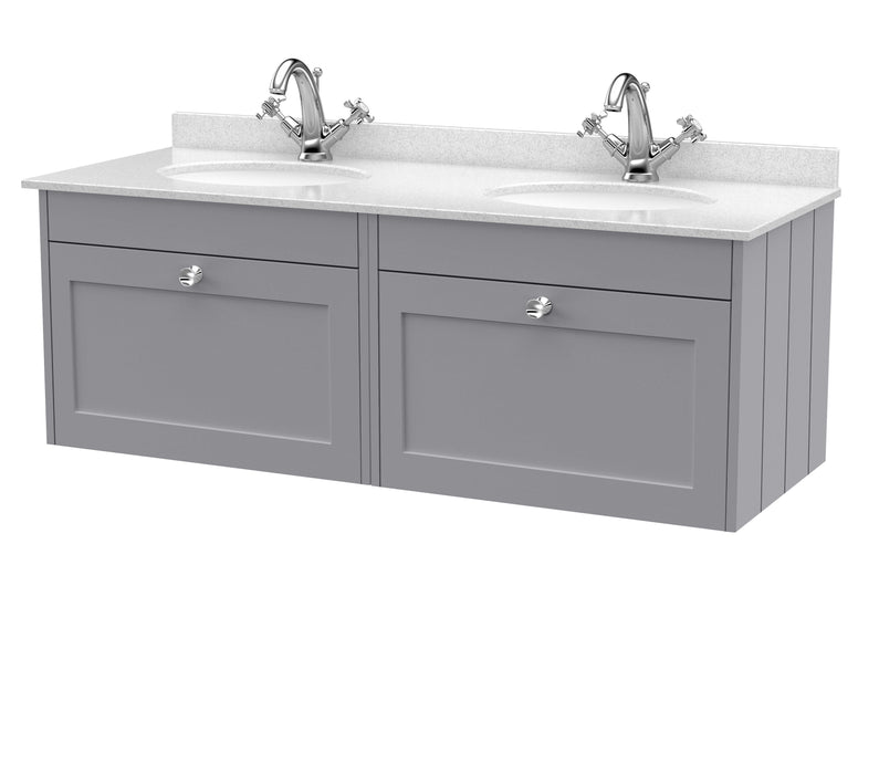 Old London Ashwick Satin Grey 1200mm Wall Hung 2-Drawer Unit With Marble Top