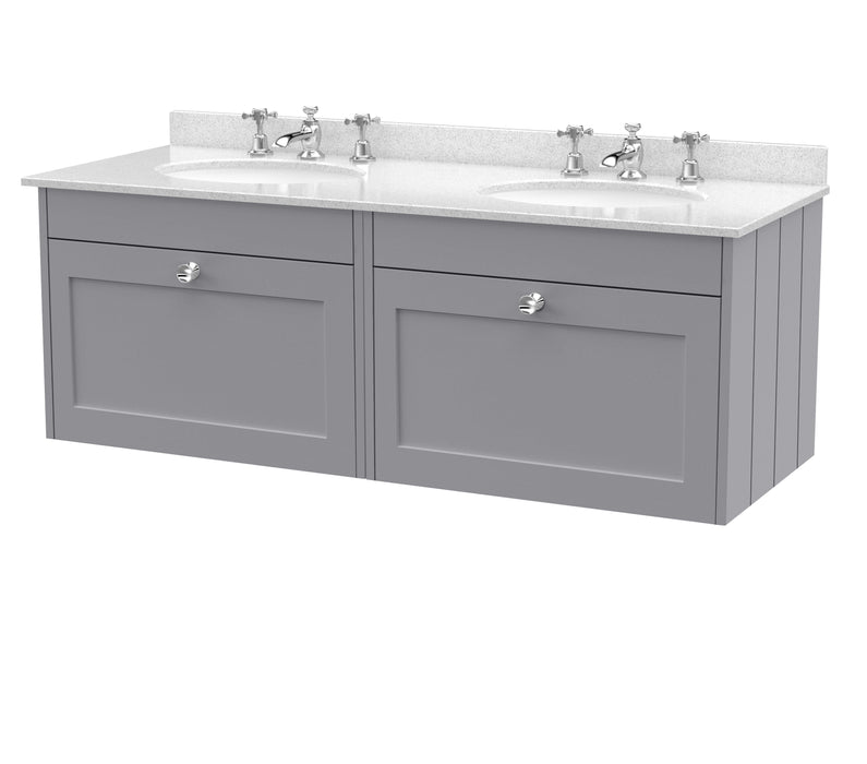 Old London Ashwick Satin Grey 1200mm Wall Hung 2-Drawer Unit With Marble Top