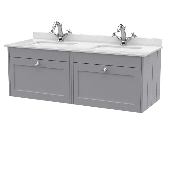 Old London Ashwick Satin Grey 1200mm Wall Hung 2-Drawer Unit With Marble Top