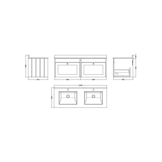 Old London Ashwick Satin Grey 1200mm Wall Hung 2-Drawer Unit With Marble Top
