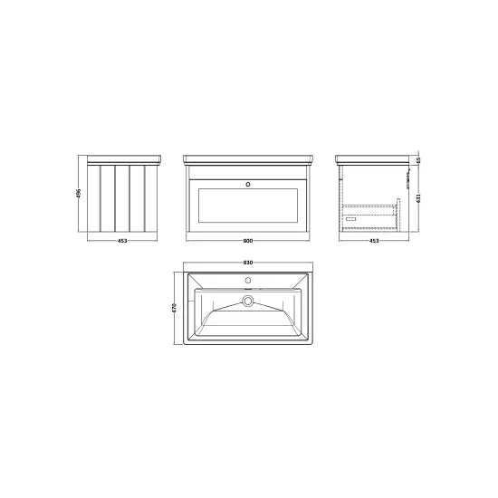 Old London Ashwick Satin Grey 800mm Wall Hung 1-Drawer Unit