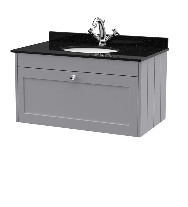 Old London Ashwick Satin Grey 800mm Wall Hung 1-Drawer Unit With Marble Top