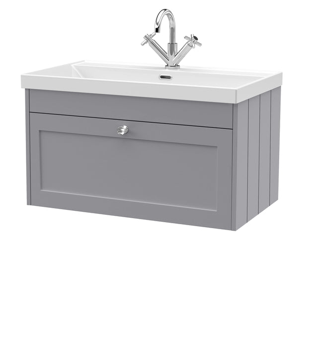 Old London Ashwick Satin Grey 800mm Wall Hung 1-Drawer Unit with Basin 1 TH