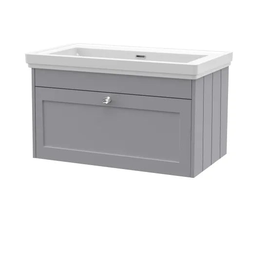Old London Ashwick Satin Grey 800mm Wall Hung 1-Drawer Unit With Basin No Tap Hole